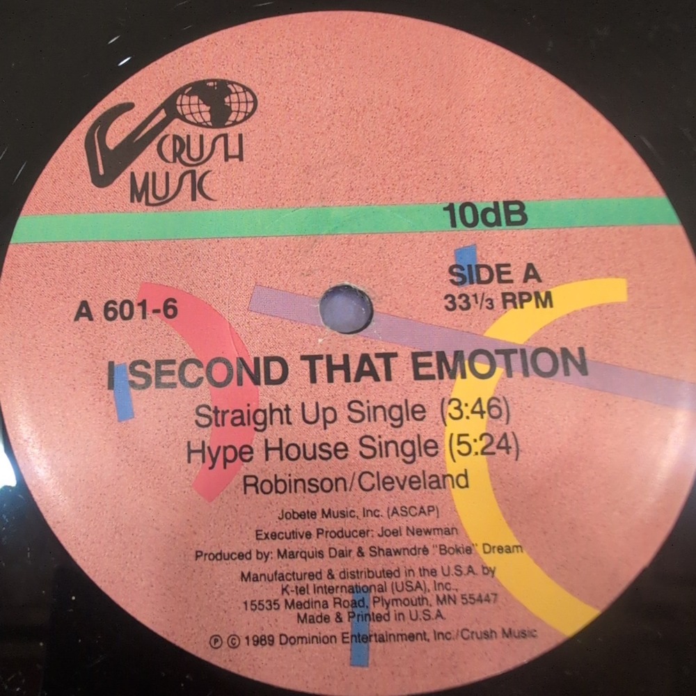 10dB I Second That Emotion 12" Vinyl Single 1989 Crush Music A 601-6 VG - Picture 4 of 6